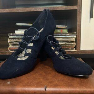Easy Street Navy Lace-Up Heels | Y2K Style Block Pumps Size 8.5